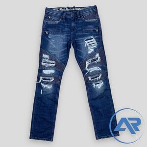 Rock Revival Koa Moto Jeans Mens 32x32 Blue Stretch Slim Straight Denim Biker